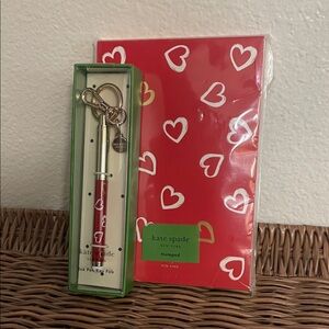 Kate Spade hearts Notepad with Keychain  key fob Pen / stylus NWT